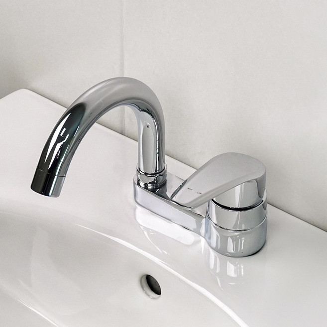 아바스 4인치 투홀 세면수전 세면대 수도꼭지 국산 KS인증, 1개, 실버