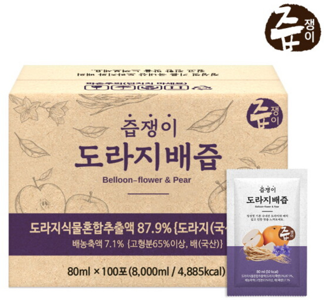 [즙쟁이] 도라지배즙 100포 실속구성, 8L, 1박스