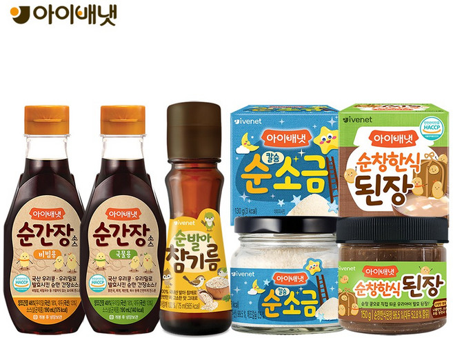 아이배냇 순한양념세트 국물간장+비빔간장+소금+된장+참기름, 간장(국물+비빔)+소금+된장+참기름+뽀로로밴드, 1세트, 735g