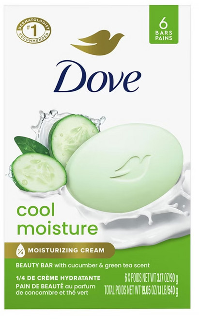 도브 쿨 모이스처 뷰티 바 오이 & 그린 티 향, 90g, 6개입