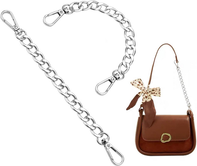 플래티넘 & 실버 듀얼컬러 체인 익스텐더 알루미늄 커브 링크 & 스위블 클라스프 가방 끈 연장 액세서리 203mm 2개 세트