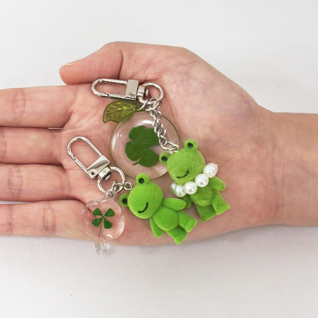 네잎클로버 개구리 행운 키링 선물박스, 1세트, 개순이+개돌이