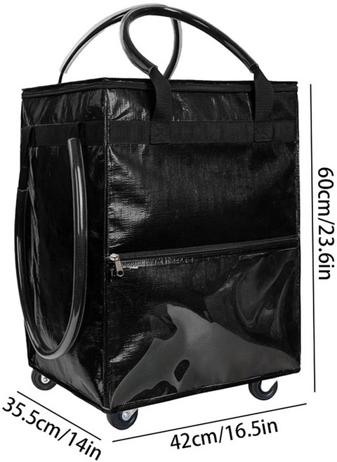 바퀴가 달린 재사용 가능한 쇼핑백 대용량 여행용 토트백 지퍼 장치 접이식 손잡이 깨지기 쉽지 않음 XXL Black 1개 XXL × Black × 1개, XXL × XXL × Black × 1개 × 1개