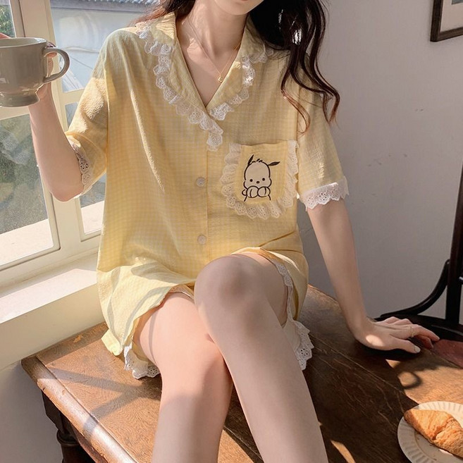 卡通圖案V領短袖睡衣套裝