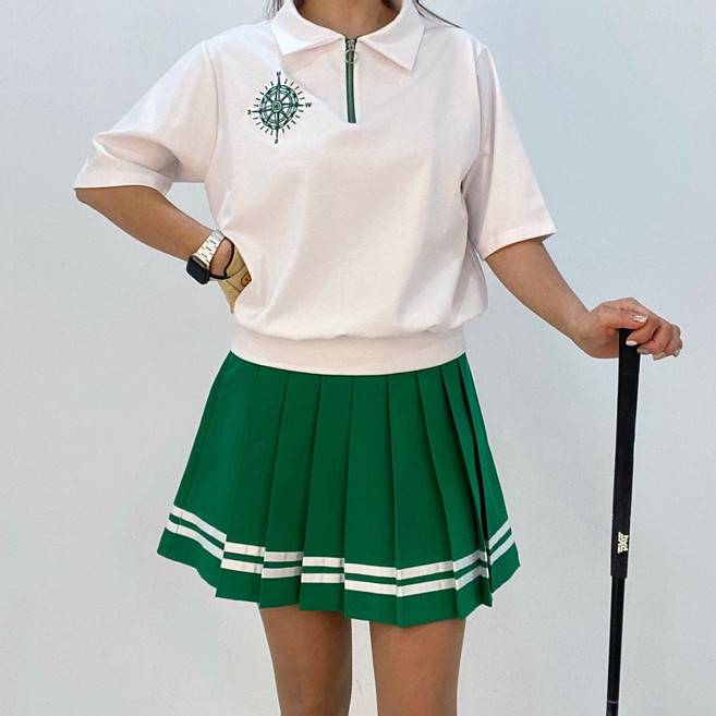 카라 반지퍼 반팔 맨투맨 골프티셔츠 여성골프웨어 골프퀸카