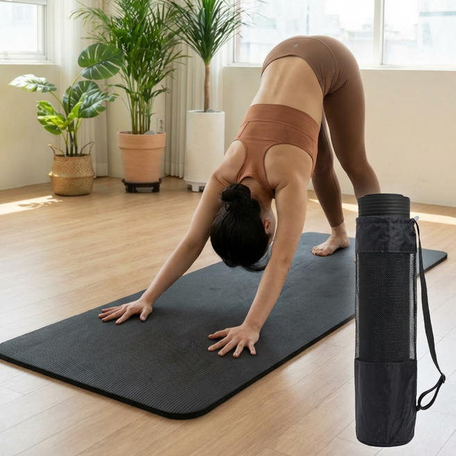푹신하고 두꺼운 와이드 요가매트 20mm 운동매트 헬스장 대형 홈트매트, 1세트, 블랙