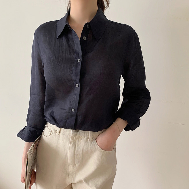여성 린넨셔츠 100% 저마 여름 데일리 셔츠