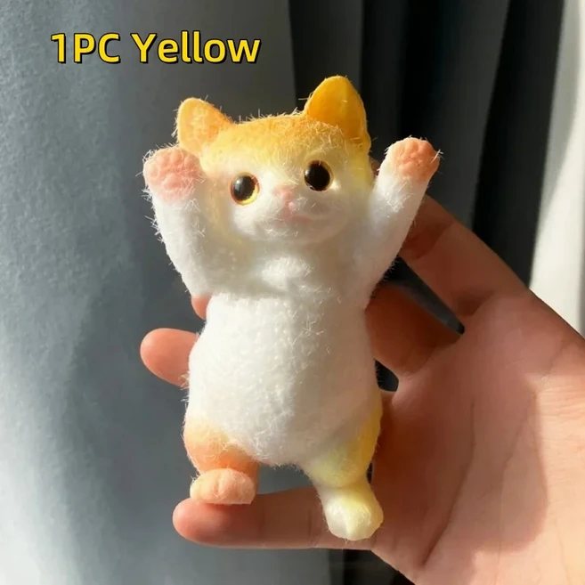 고양이 스퀴시 장난감 귀여운 수제 동물 푸푸 감각 파티 성인 어린이, 04 1PC-Yellow