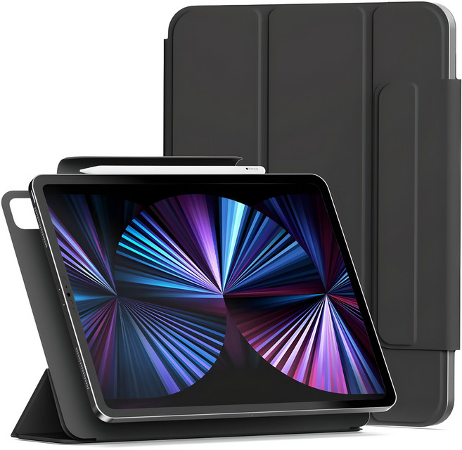 신지모루 마그네틱 폴리오 펜슬 커버 태블릿PC 케이스, 블랙, 1개