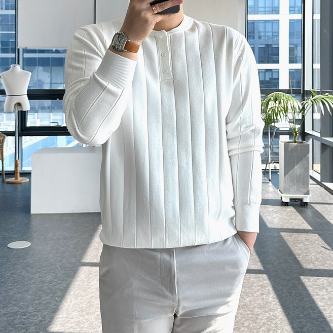 룩플레인 부드러운 헨리넥 골지 라운드 니트 4color