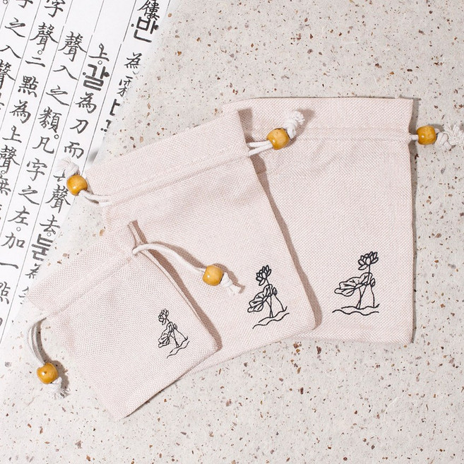 전통 린넨 복주머니 11색 패브릭 파우치 미니 포장 한국전통기념품 어린이집 설날 명절 운수상점, 3. 백색