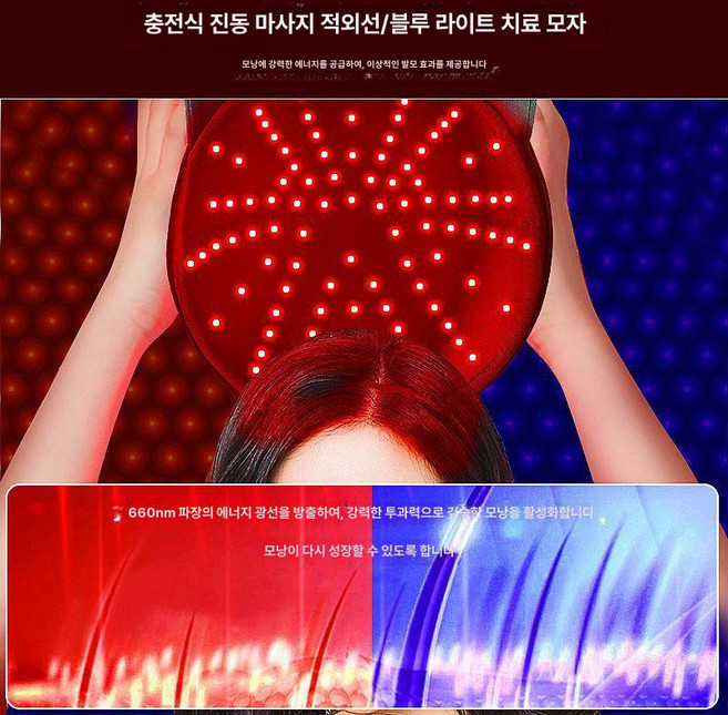 OLED 레드 라이트 모발 성장 캡 탈모 방지 강한 재생 모자, 기본 색상, 충전식 충전 및 플러그인 겸용