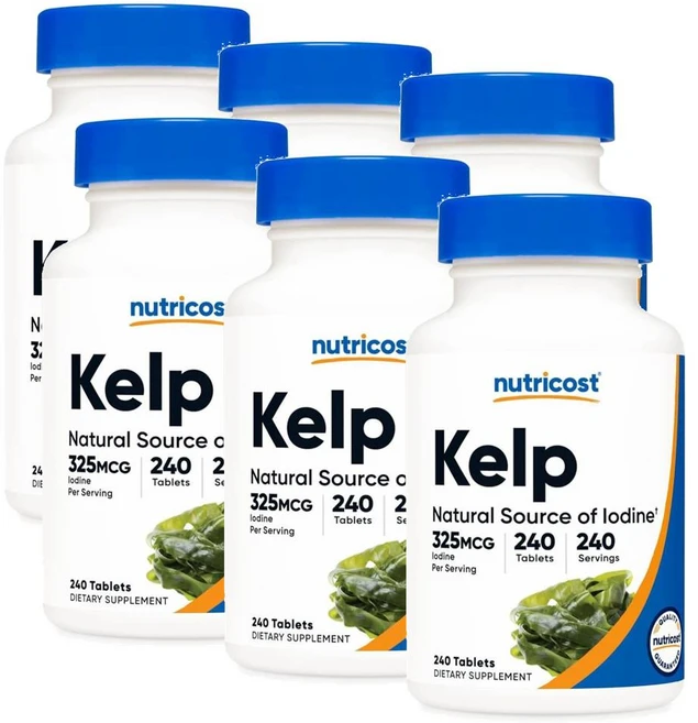 미국 뉴트리코스트 Nutricost Kelp Tablets 켈프 아이오딘 325mcg, 240정, 6개 - 쿠팡