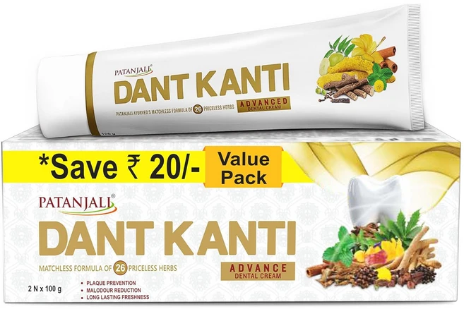 Patanjali Dant Kanti Advance Toothpaste 100g (Pack Of 2), 2개, 150g - 쿠팡