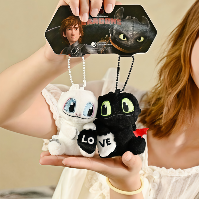 드래곤 길들이기 커플 가방고리 투슬리스 자석 키홀더 봉제 인형 장식, 1세트, 나이트 퓨리 & 라이트 퓨리