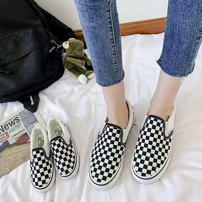 바이시유 여성운동화 발편한 여자 체크 스니커즈 슬립온 운동화 신발 타이틀