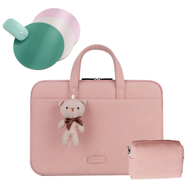 루미에르 예쁜 노트북 가방 파우치 엘지그램 삼성 갤럭시북 + 가죽마우스패드, 인디핑크, 인디핑크 15~17인치