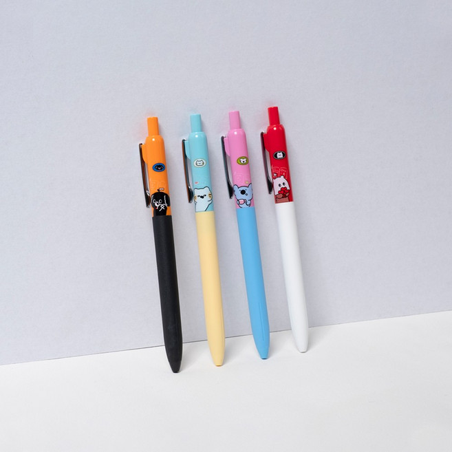 star starred 귀여운 동물 2컬러 파스텔톤 바디 중성 젤펜 0.5mm, 1세트, 4종 4개입