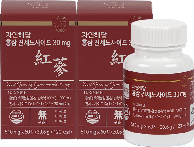 자연해답 6년근 홍삼 진세노사이드 30mg, 2박스, 60정