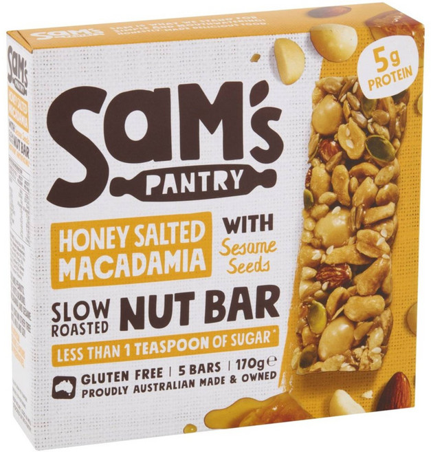 Sam's Pantry 샘스팬트리 허니 솔티드 마카다미아 너트바 Nut Bar 170g 5개입, 3개