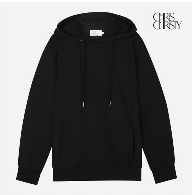 크리스크리스티 크리스크리스티 백폴디드 절개 로고자수 후드티셔츠_BLACK / KKMALWFDP06