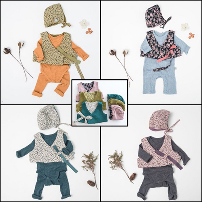 아가 설빔 베이비 한복 양면 배자저고리 보넷 세트 모자포함