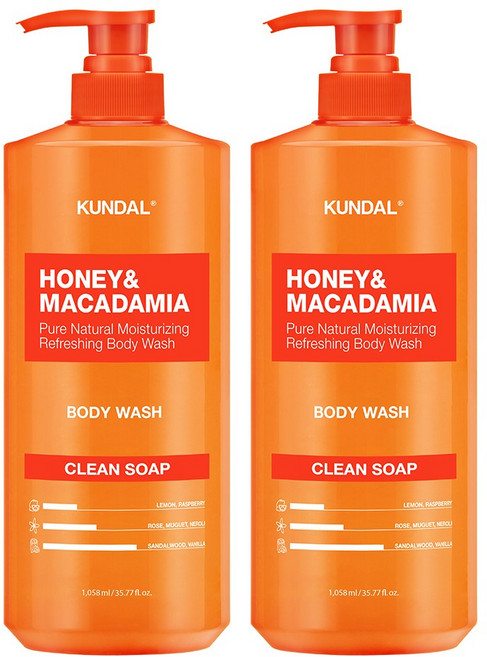 쿤달 허니 앤 마카다미아 퓨어 바디워시 클린솝, 1.058L, 2개