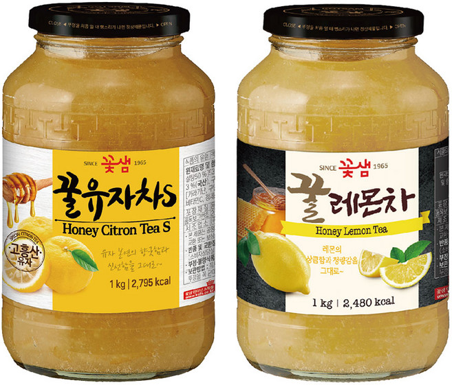 꽃샘 꿀유자차 1kg+꿀레몬차 1kg, 1kg, 2개, 1개입