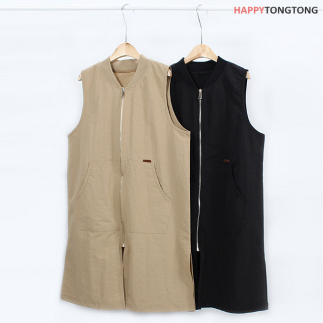 해피통통 여성용 베이직 롱 베스트 빅사이즈 아우터 오버핏 캐주얼 조끼 바스락 롱조끼 여성의류