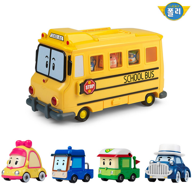 [ROI TOYS] 로보카폴리 스쿨비캐리어+다이캐스팅4종(미니 베니 로디 머스티), 단품, 1개