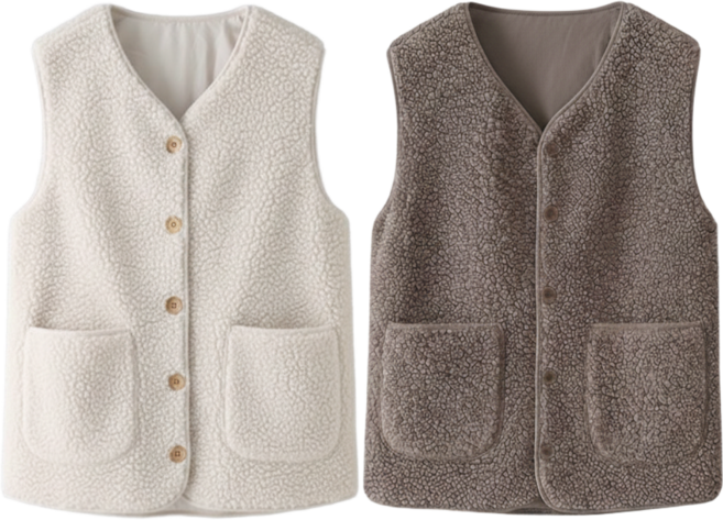 오즈리아 여성 겨울 뽀글이 조끼 포켓 단추 양털 베스트 2종 세트