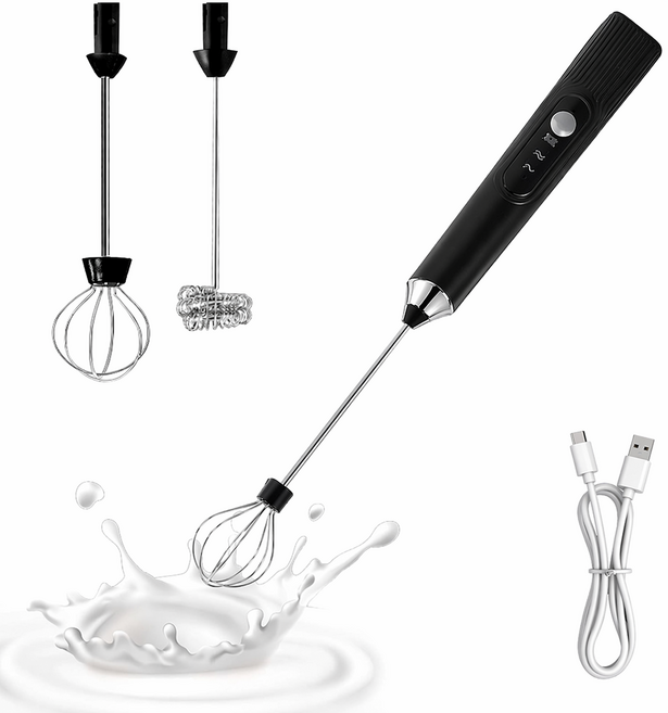 미니 무선 전동 휘핑기 계란 라떼 커피 우유 거품기 세트(스프링 헤드 + 거품 헤드) 휴대용 저소음 충전식 초강력, D05