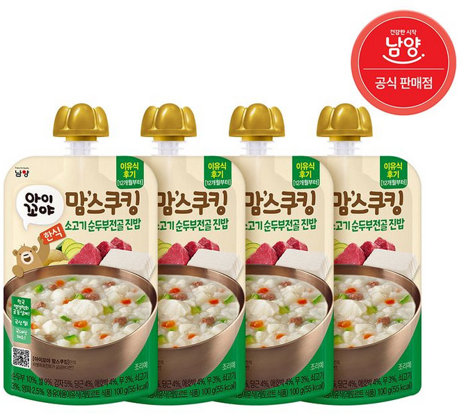 남양유업 맘스쿠킹 유아 이유식 12개월 순두부찌개 100g 4개, 100g/4개