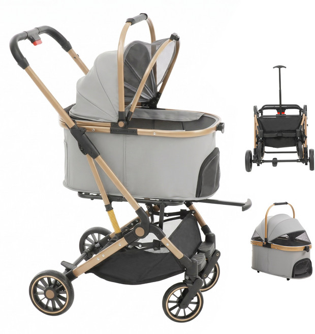 TRAIL TAIL 2026프리미엄 강아지 유모차 퀵폴딩 디럭스 강아지유모차 개모차 고양이유모차, 1개, 그레이