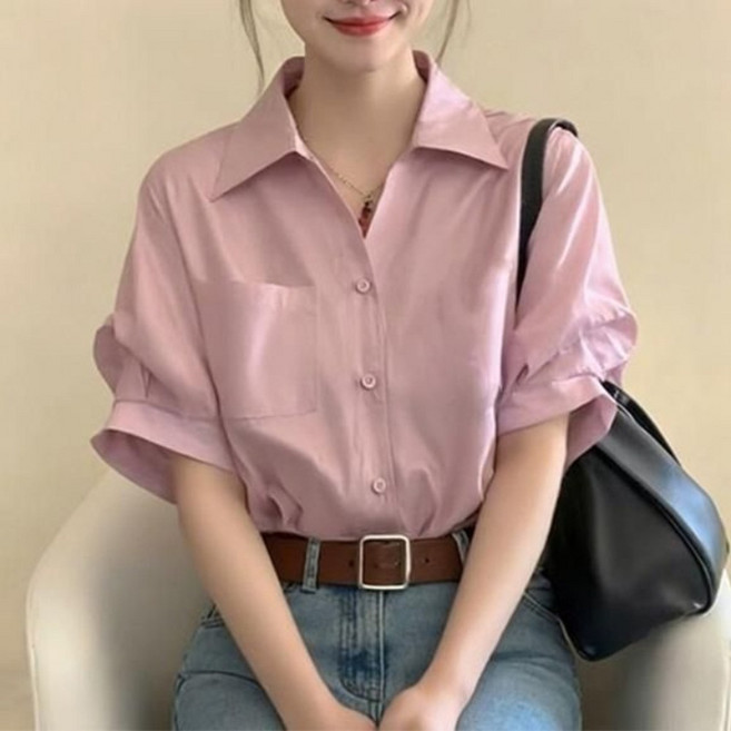 TIRA 여성 루즈핏 셔츠 베이직 데일리 심플 오피스 캐주얼 7부소매 셔츠 봄 여름