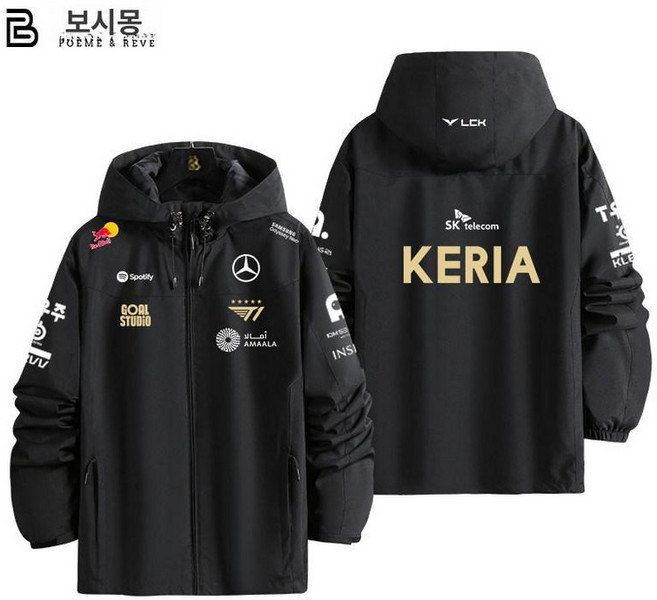 2025 T1 팀 유니폼 후드티 후드 집업 바람막이 점퍼 자켓, 1개, 블랙 4