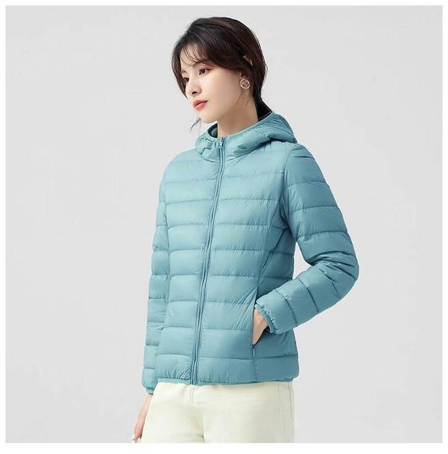 連帽輕薄羽絨外套女 - 防風保暖大碼冬季外套