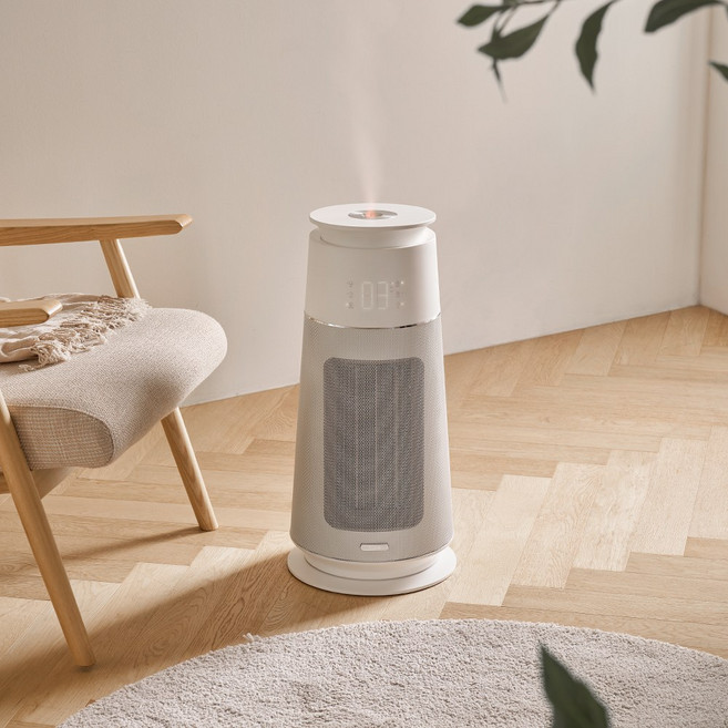 프롬비 미스트 히터팬 2in1 자동회전 PTC 전기온풍기 가습기, 크림화이트