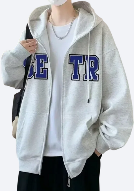 에브리핏 후드 집업 두툼한 오버핏 레터링 패치 점퍼 루즈핏 상의 트레이닝 운동복