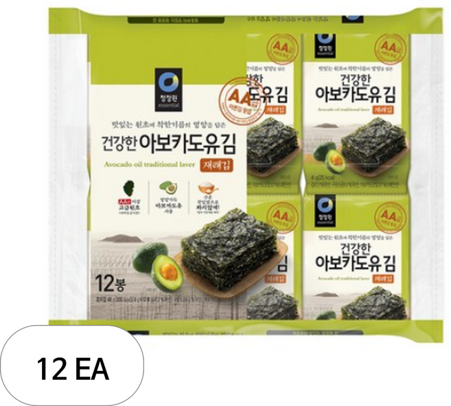 청정원 건강한 아보카도유김 재래김, 48g, 12개