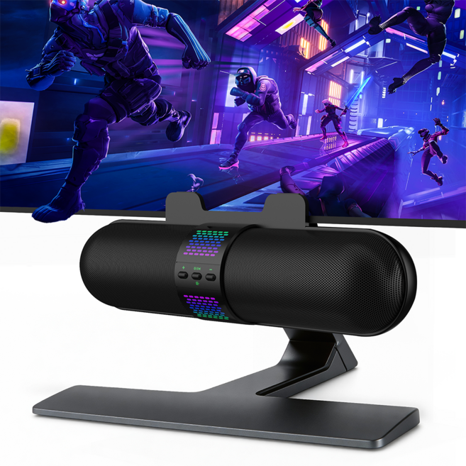 BESTISAN 2채널 멀티미디어 RGB 레인보우 LED 게이밍 블루투스 사운드바 스피커, 블랙, SE02