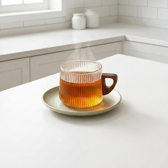 우드시엘 내열유리컵 머그컵 커피잔 물컵 유리컵 유리잔 아이스커피잔 커피컵 라떼잔, 1개, 내열 유리컵