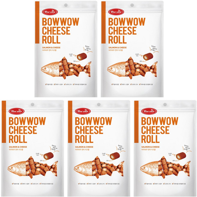 바우와우 치즈롤 강아지간식, 연어맛, 200g, 5개