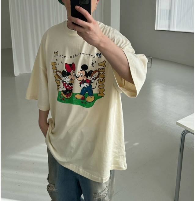탬버린 미키 반팔 오버사이즈 디즈니 남녀공용 커플룩