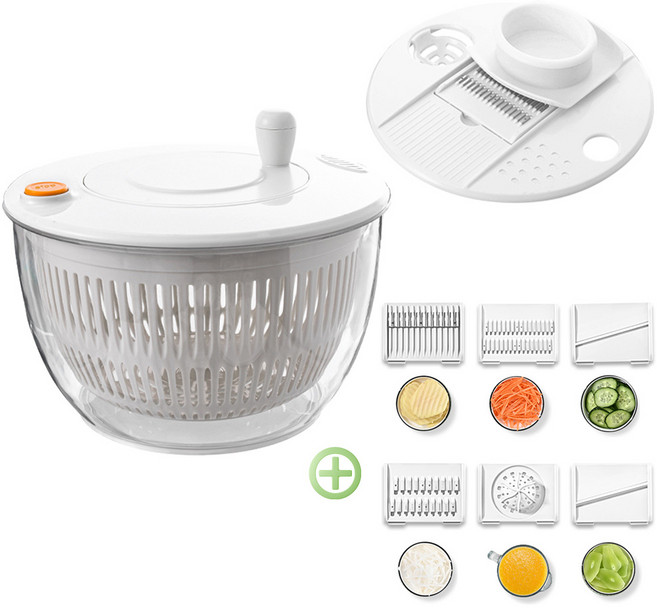 CozyTemp 야채 탈수기 5L대용량 샐러드 스피너 채소탈수기 채칼 6종 세트, 1개, 화이트