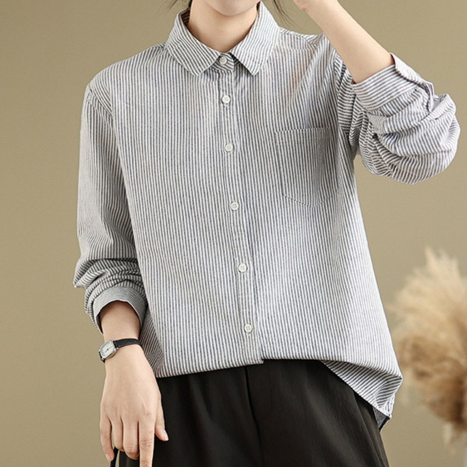 플랜앤유 여자 스트라이프 긴팔 셔츠