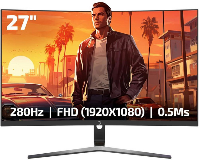 Game Power V80 27인치 곡선형 게이밍 모니터 280Hz 1080p 디스플레이 0.5ms 응답 시간 VA 패널 AMD FreeSync HDR 지원 125%, Game Power V80 27인치 곡선형 게이밍 모니