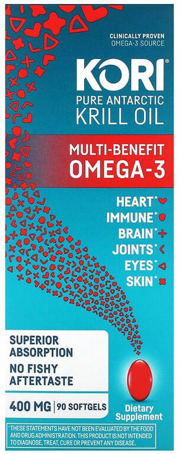 Kori 순수 남극 크릴 오일 다양한 효능의 오메가3 소프트젤 90정(소프트젤 1정당 400mg) KOR-72100, 1개, 90정