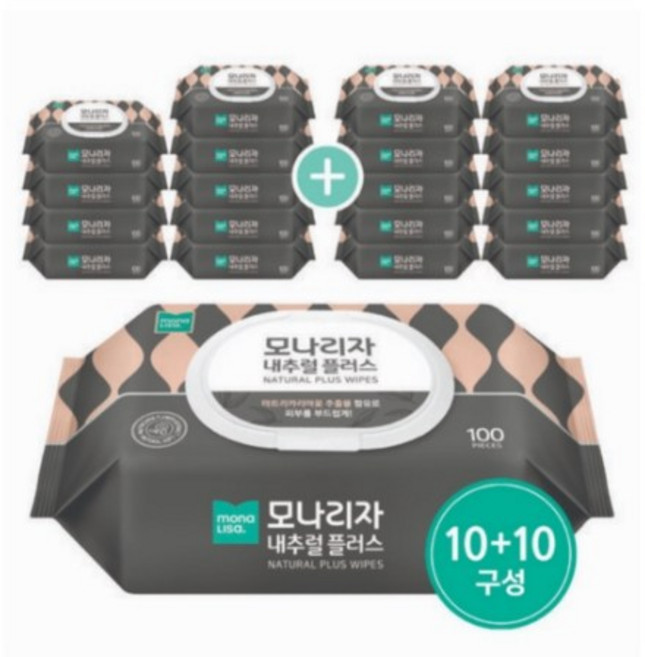 모나리자 내추럴 플러스 물티슈 캡형, 192g, 100매입, 40개