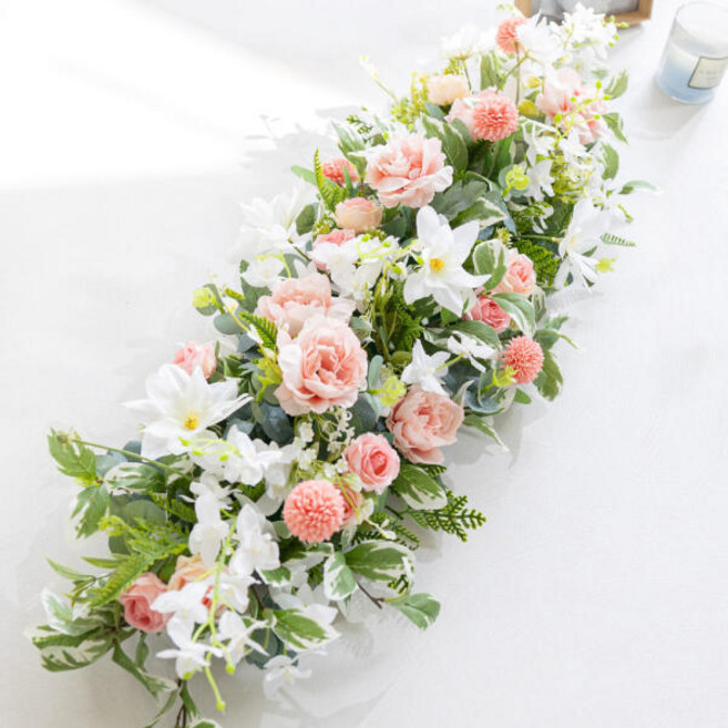 아트박스/플라워트리 장미 센터피스 조화 핑크 82x18cm 꽃 테이블 장식